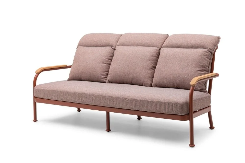 Aluminum Sofa Set With Teak & Stone Tabletops — View 3