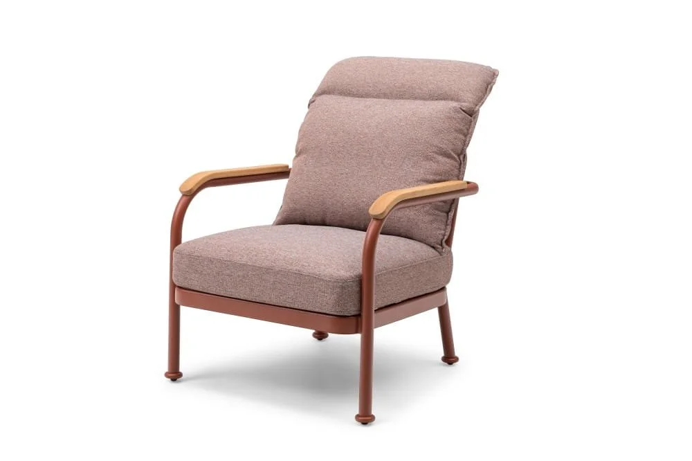 Aluminum Sofa Set With Teak & Stone Tabletops — View 4