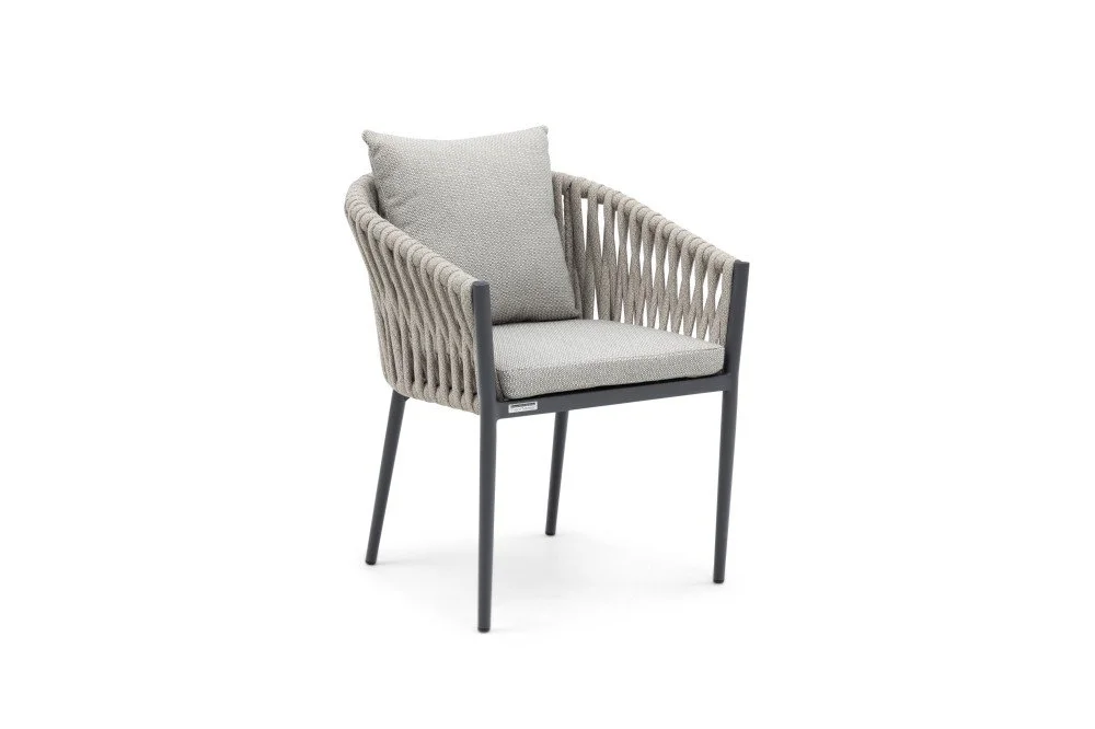 Rope Dining Chair With Aluminum Frame And Fabric Cushions