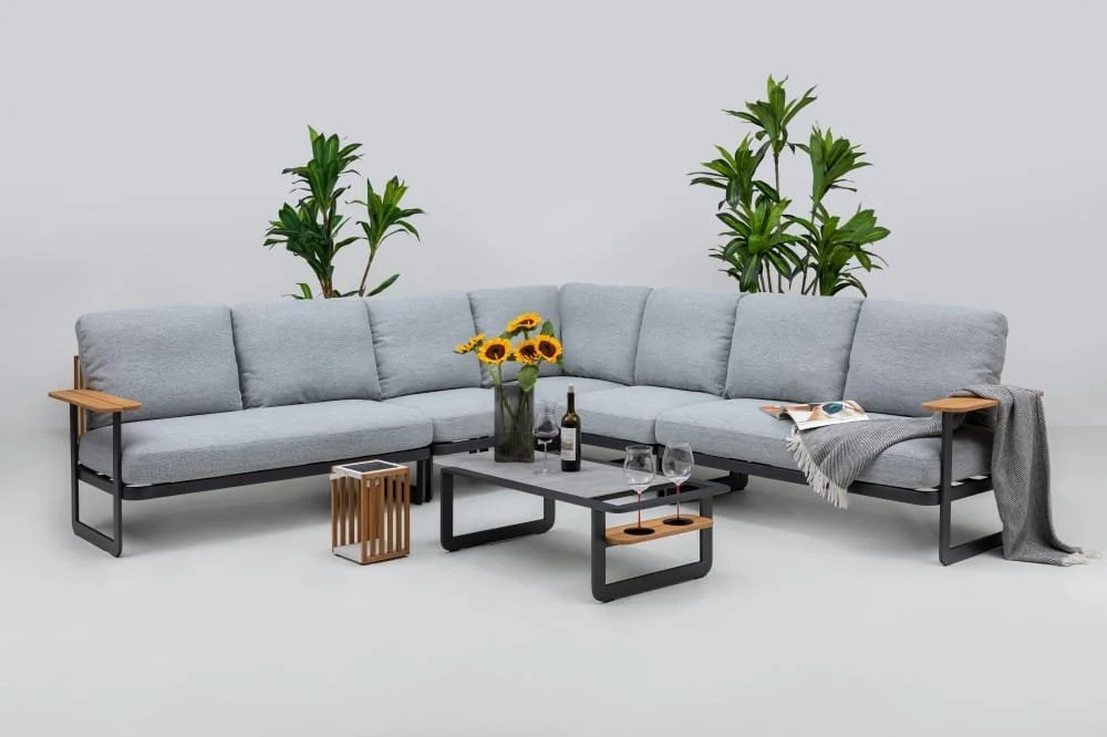 5-Piece Modular Outdoor Sofa Set With Stone Table — View 2