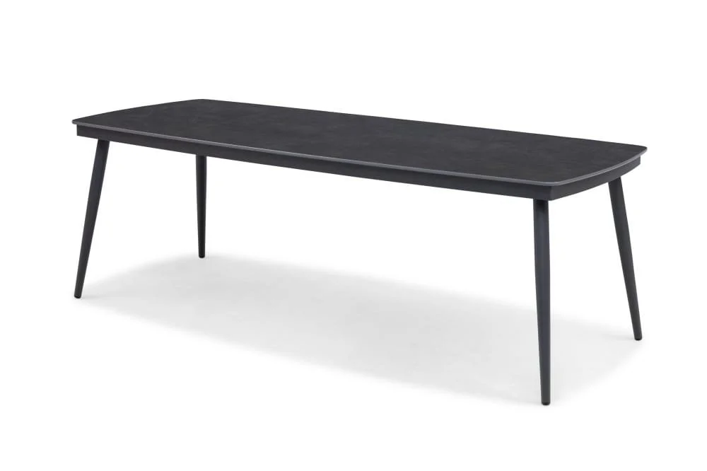 Outdoor Dining Table With Dark Grey Stone And Aluminum Frame